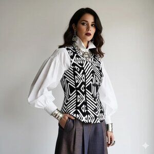 BITTE KAI RAND | Black & White Egyptian Jacquard Vest | Size 40 (M/L)